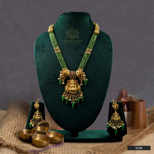 Rajeshwari Lakshmi Green Beads Haaram Set (KJ1N)