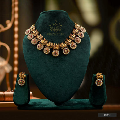 Antique Lakshmi Peacock Coin Necklace Set (KJ2N)