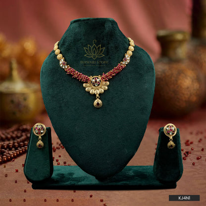 Ishwari Traditional Ruby Gold-Plated Necklace Set (KJ4N1)