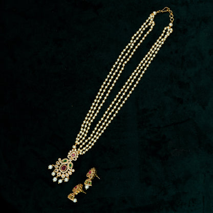 3 Layer Pearl Chain AD Pendant Neckpiece Set (ME43N)