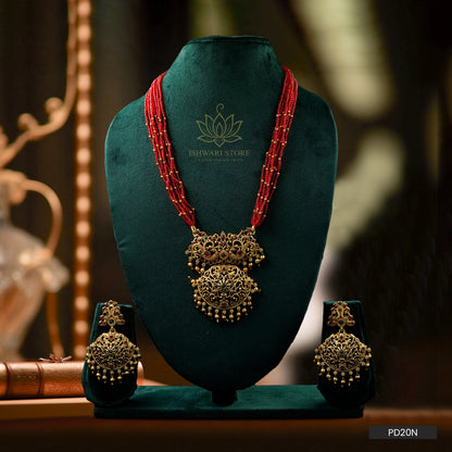 Padmapriya Antique Red Beads Necklace Set (PD20N)
