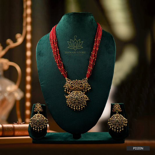 Padmapriya Antique Red Beads Necklace Set (PD20N)