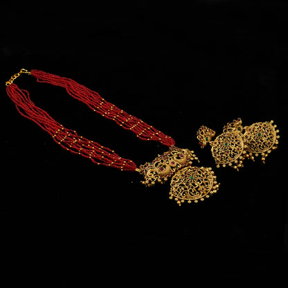 Padmapriya Antique Red Beads Necklace Set (PD20N)