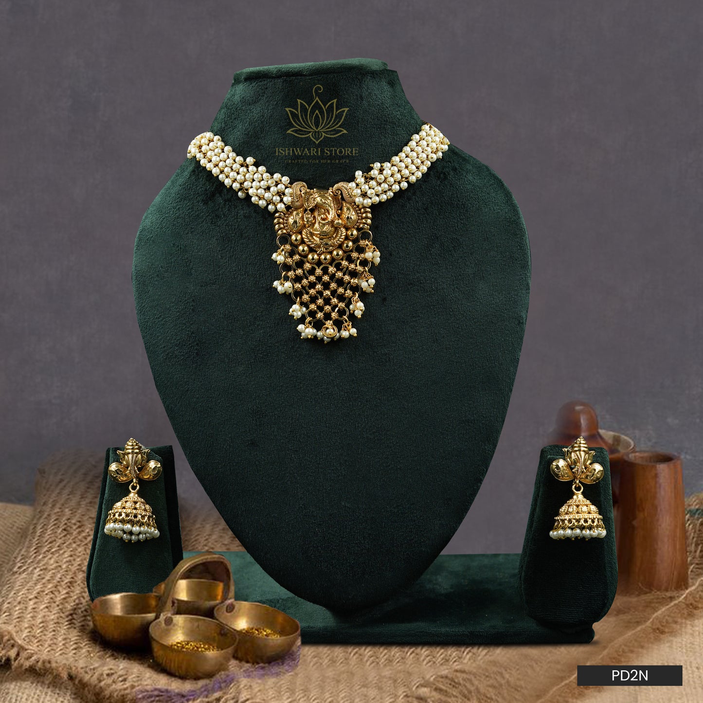 Gajamukha Lakshmi Pearl Necklace Set (PD2N)