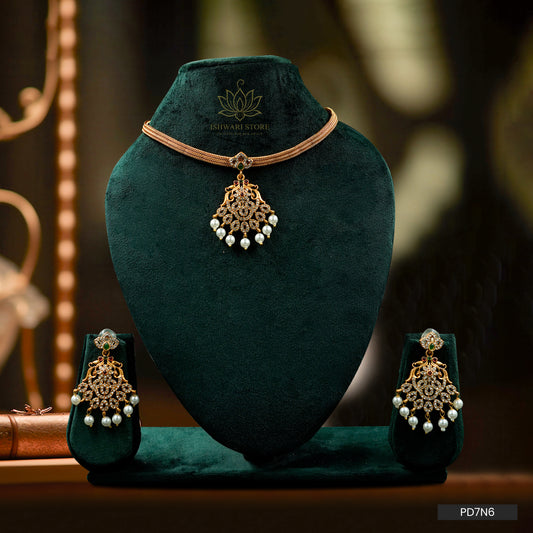 Royal Pearl Drop Choker Necklace Set (PD7N6)