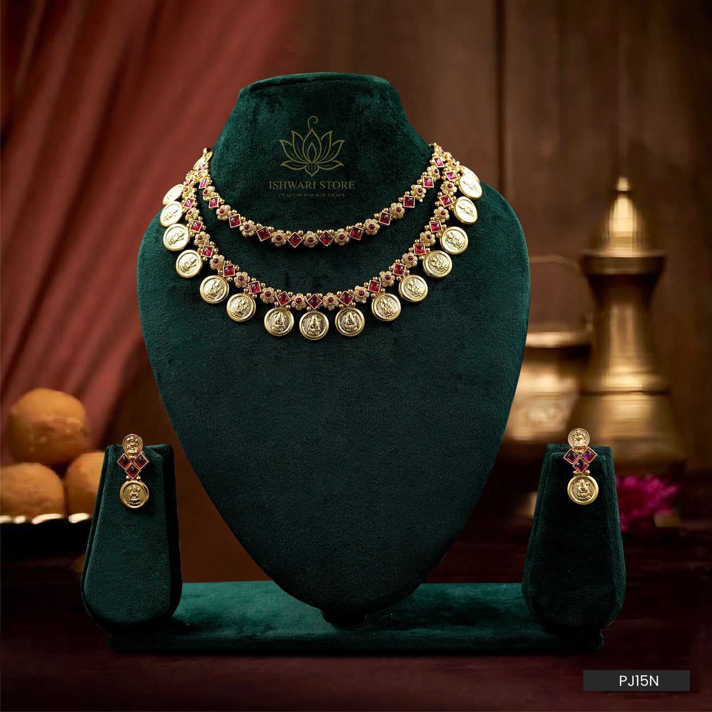 Dual Layer Lakshmi Coin Necklace Set (PJ15N)