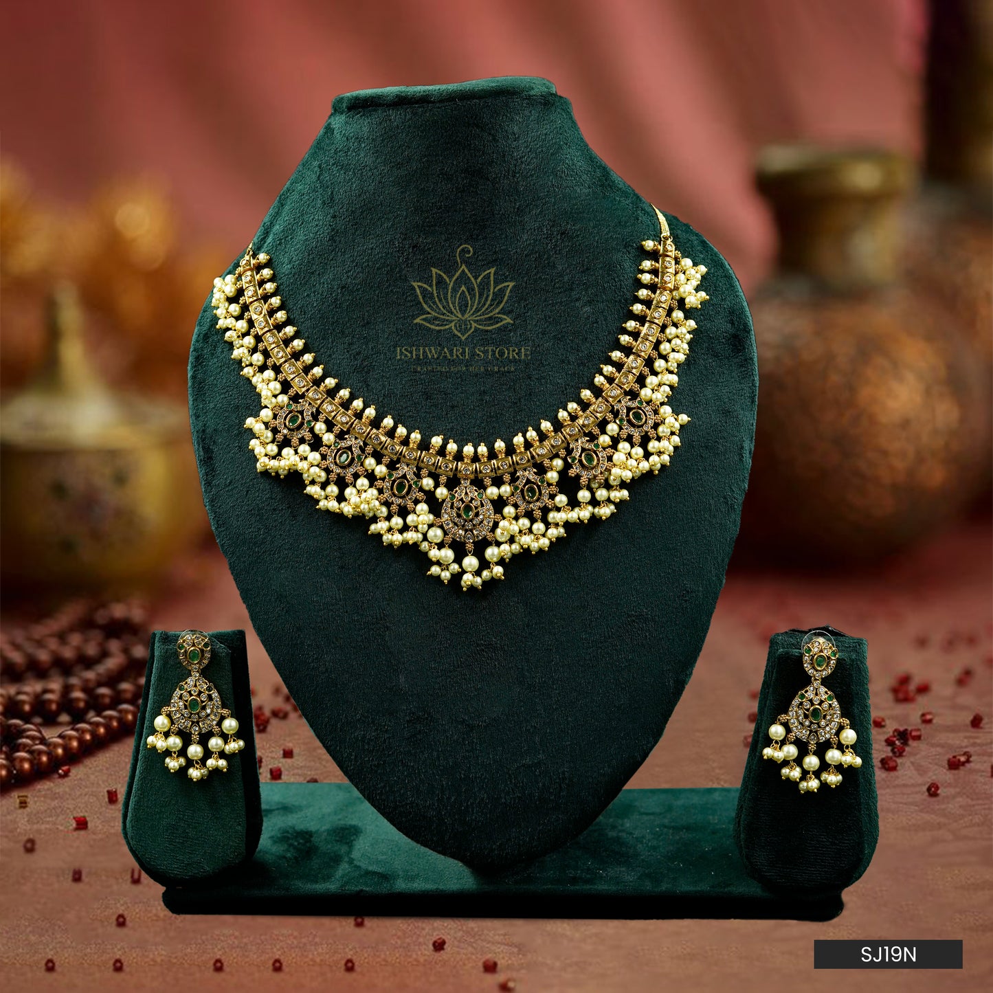 Graceful Kundan Pearl Necklace Set (SJ19N)