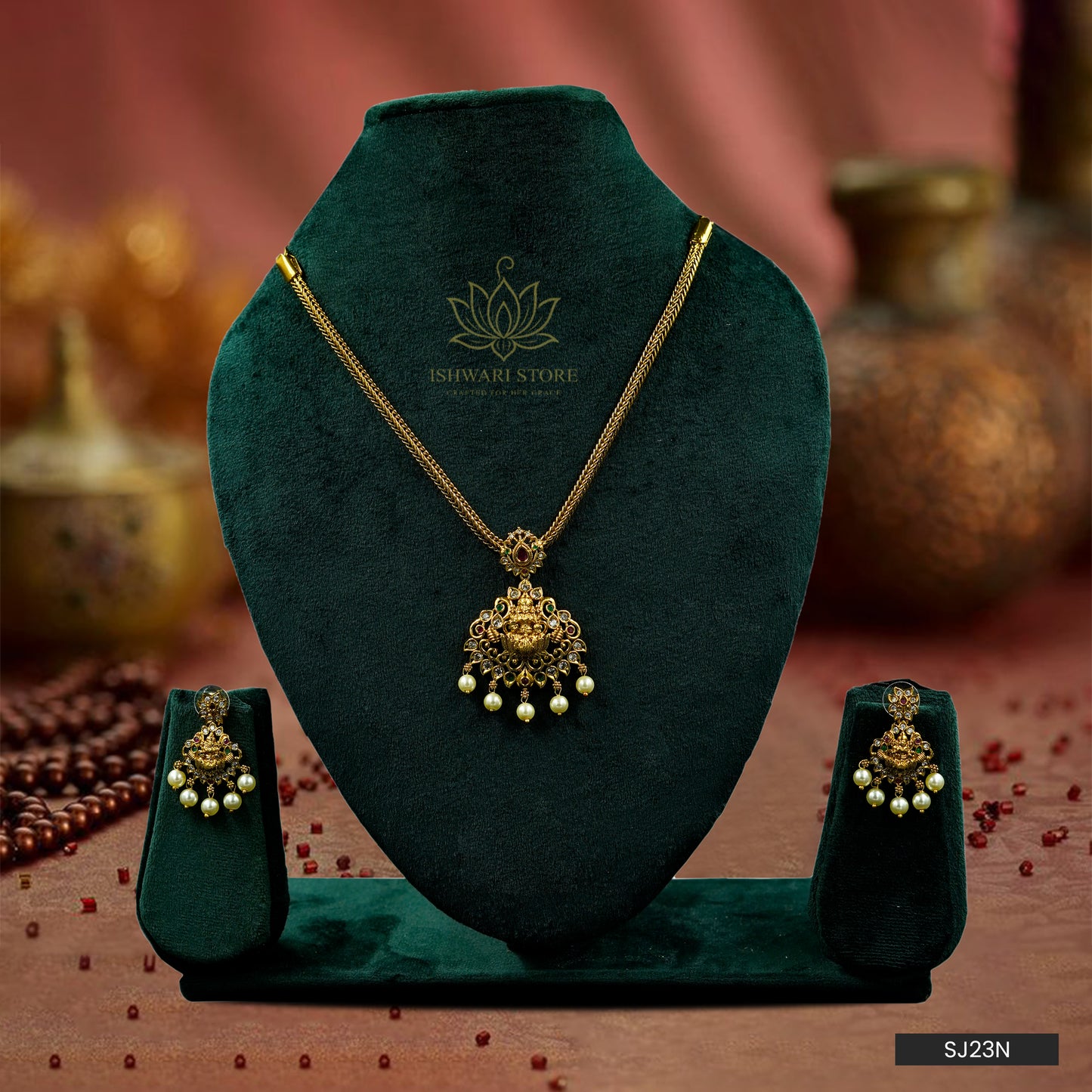 Antique Jhumka Pendant Necklace Set (SJ23N)