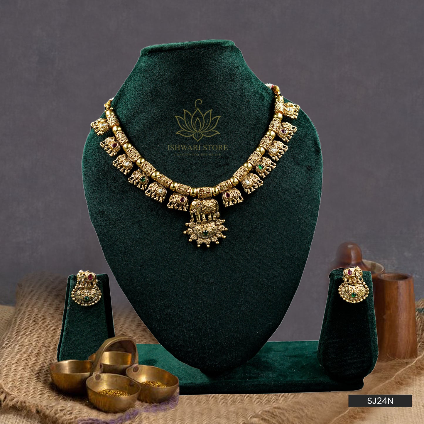Royal Elephant Temple Necklace Set (SJ24N)