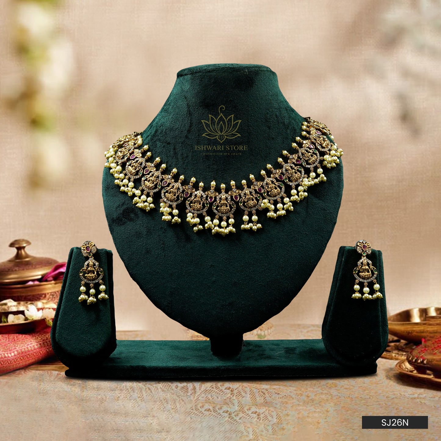 Antique Temple Choker Necklace Set (SJ26N)